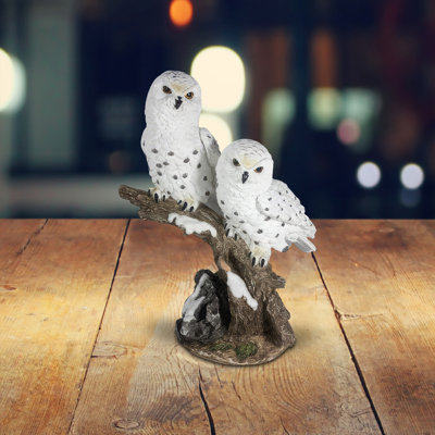 12.25"H Snow Owl Couple on Tree Figurine