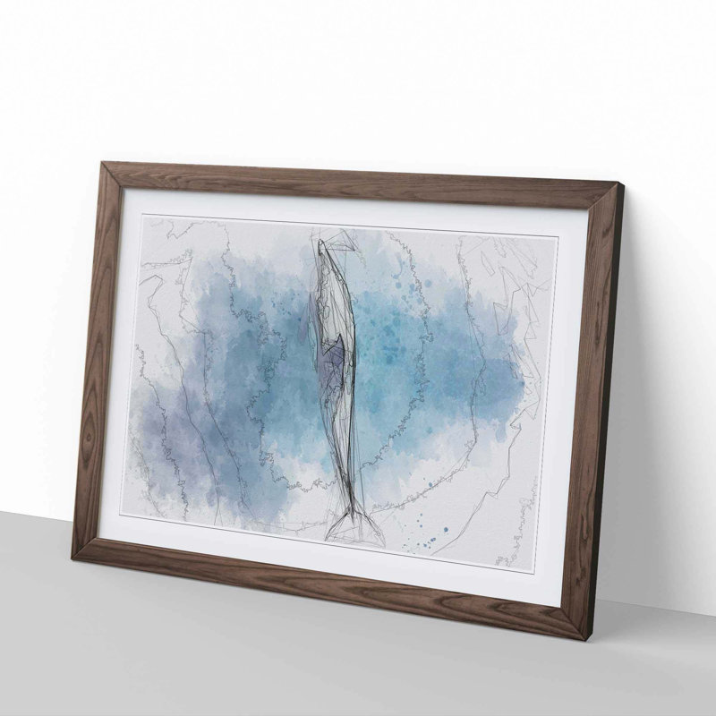 Dolphin Leading the Way in Abstract - Picture Frame Graphic Art Print, Walnut Framed, 48cm H x 65cm W x 2cm D