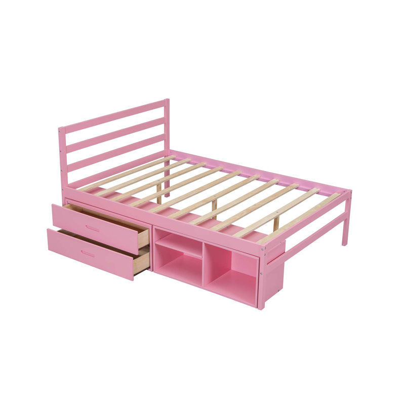 Lit plateforme en bois avec tablettes de rangement amovibles, deux tiroirs de rangement intégrés pour plus de commodité
