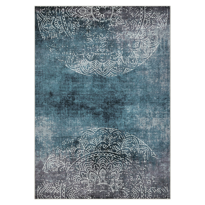 Large Living Room Rug 10x13 Washable Rug Modern Abstract Rug Bedroom Rug with Non Slip Backing, Grey/Green Ombre Rug, Soft Thin Low Pile Rug, Indoor Foldable Printed Rug