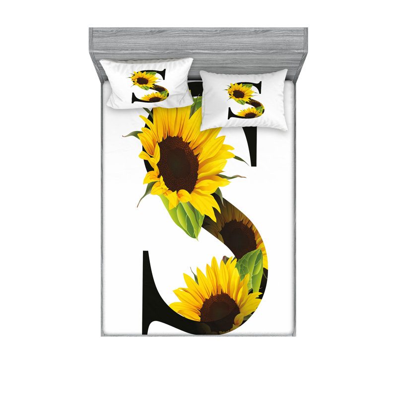 Drap-housse et coussin décoratif Ambesonne Lettre S jaune vert noir, Ensemble de draps pour grand lit + 5 pièces suppl