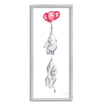«Baby Elephants Kids Flying With Floating Red Balloon», art mural sur toile par Aimee Del Valley