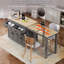 Chariot pour îlot de cuisine de 74,5 po avec table extensible, armoire à 4 portes et roulettes, rangement mobile avec support à épices et tiroirs pour la cuisine et la salle à manger, gris