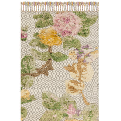 Tapis oriental en laine / coton noué à la main Kenya en vert / rose