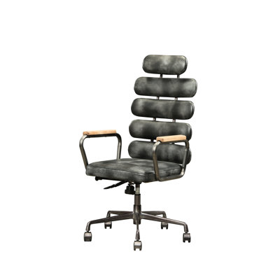 Chaise de bureau rétro en cuir fleur noir à dossier haut avec siège pivotant à 360 degrés, hauteur réglable de 42 po à 45 po, base rembourrée et 5 étoiles en métal, accoudoir avec cadre, capacité de poids de 220 lb, siège de 19 po