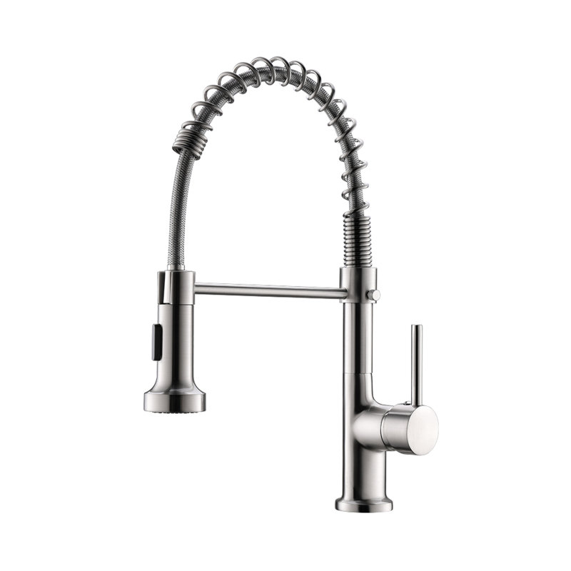 Pull Down Kitchen Sink Faucet In Brushed Nickel, Single Handle, Dual Spray And Stream With , 360-Degree Rotatable, Easy Operation