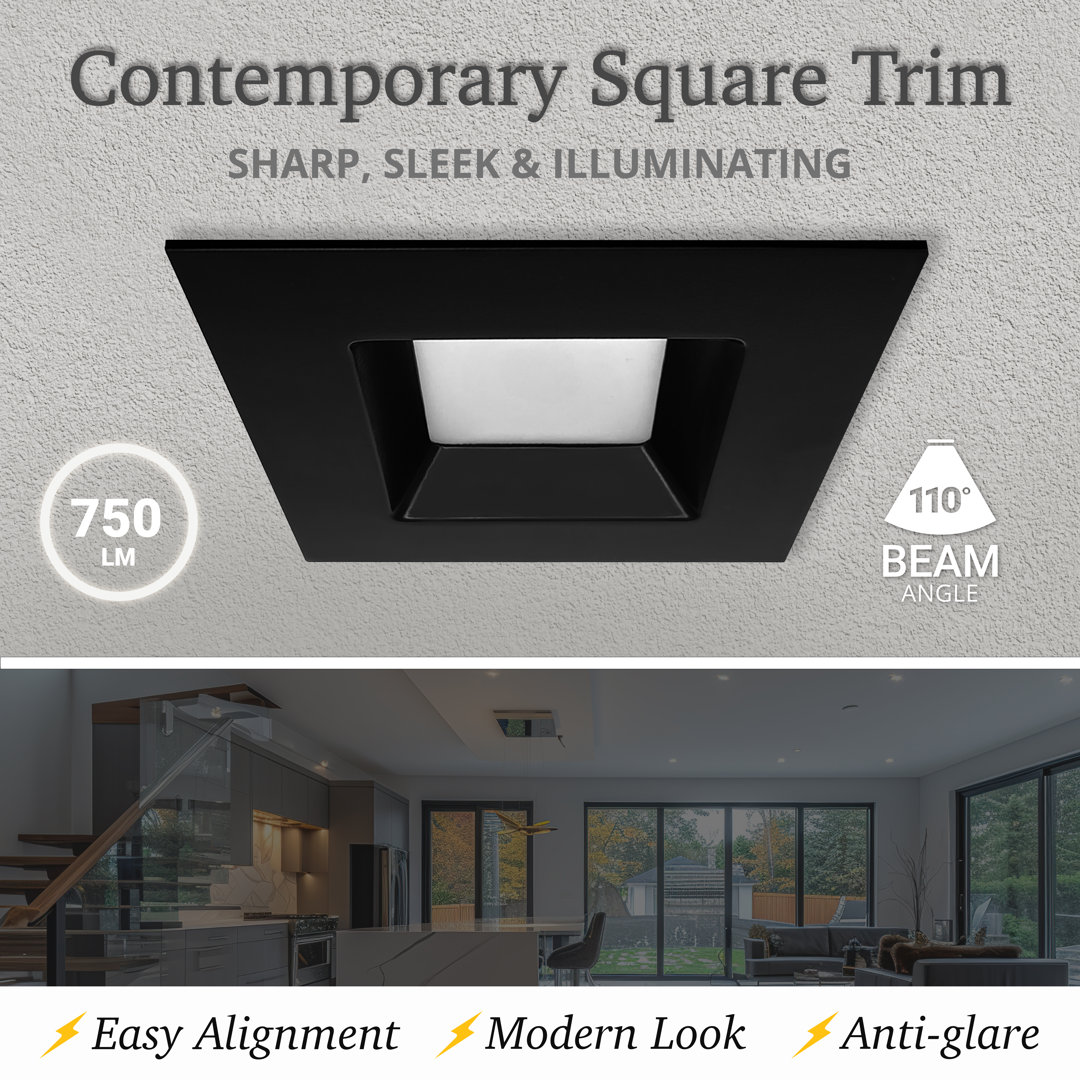 4 in. LED Retrofit Square Remodel Can Light 11W 750LM Dimmable Ceiling Light 5CCT Black Trim 12 PK NUWATT 