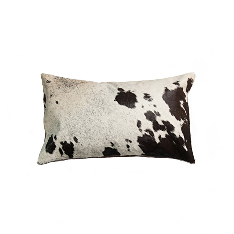 Chocolate and White Cowhide Rectangular Throw Pillow