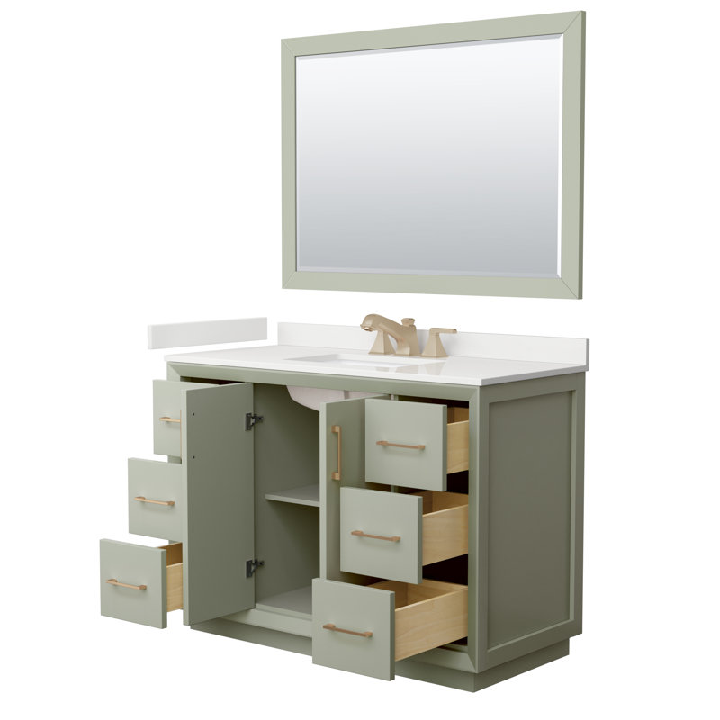 Meuble-lavabo simple avec plateau Strada 48, WDX13430, Vert clair, Noir mat