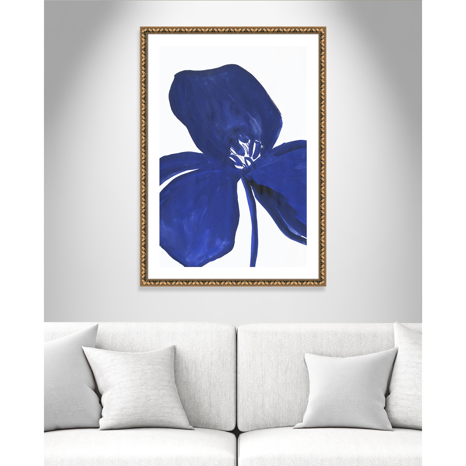 Clarisse "Indigo Petal II" Painting, 42.5" H x 30.5" W x 1.13" D, Gold Bead Framed Paper