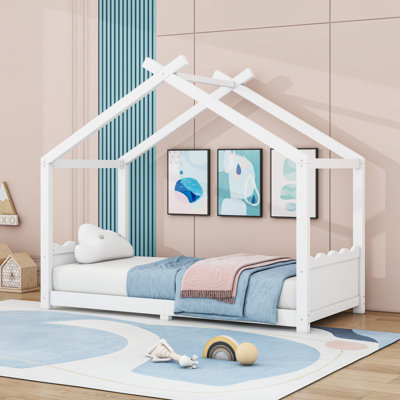 Montessori House Floor Bed with Center Support Legs, Low‑Profile Safe Design