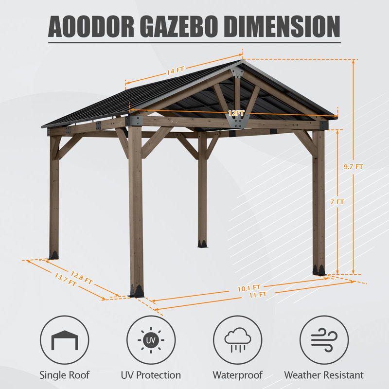 Aoodor Wood Gazebo, 116.4" H x 168" W x 144" D