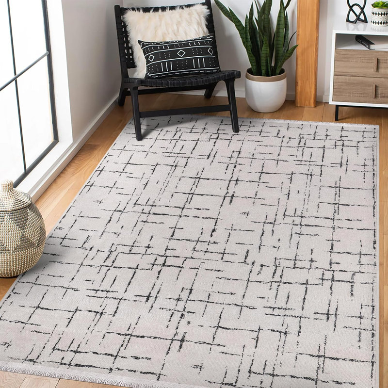 Non Slip Area Rug Low Pile Bedroom Rugs Machine Washable Floor Mat Living Room Carpet - NT0201, Rectangle 80 x 150 cm