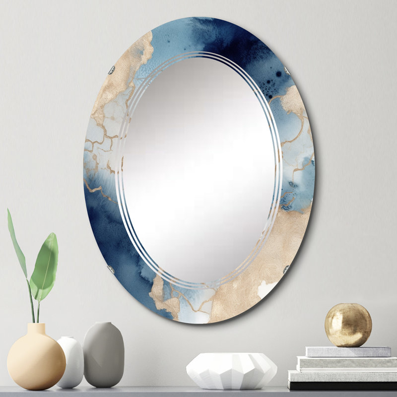 Miroir mural bleu, or et marbre, fractales modernes - bleu et or, nuages de marbre, 30 po x 20 po