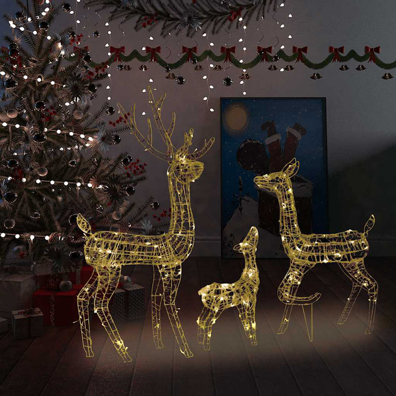 Décoration de Noël en acrylique avec 300 lumières DEL Reindeer Family, Blanc chaud
