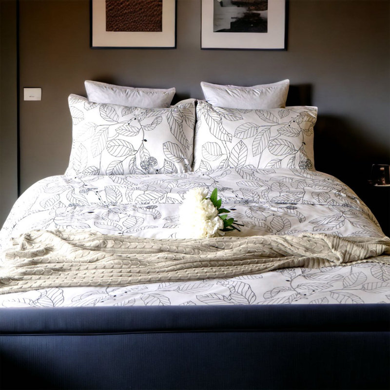 Ensemble de housse de couette réversible en microfibre gris / blanc 3 pièces