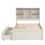 Structure de lit simple avec tête de lit bibliothèque USB intégrée et 2 tiroirs de rangement, lit plateforme moderne, bois durable, blanc délavé-76299746