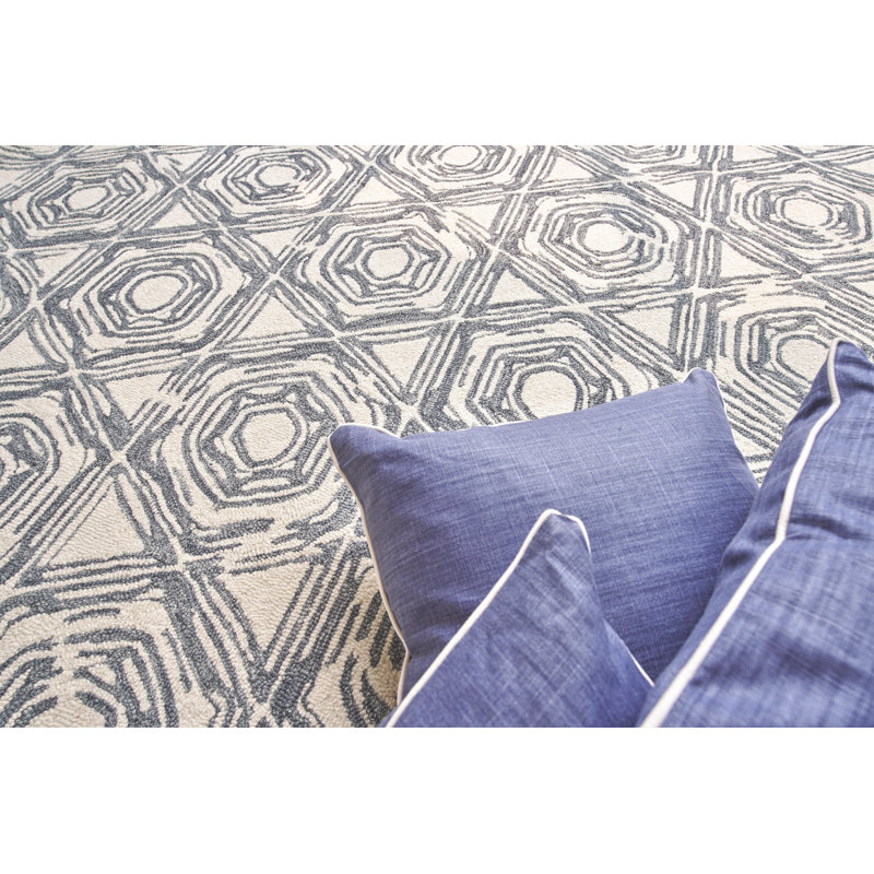 Caprice Wool Geometric Area Rug, Rectangle 5' x 8', Ivory/Dark Blue