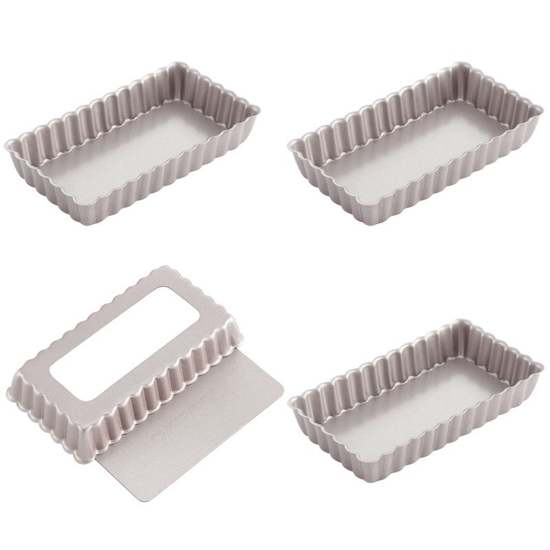 CHEFMADE 2x4 Inch Mini Rectangle Tart Pan Set 4Pcs