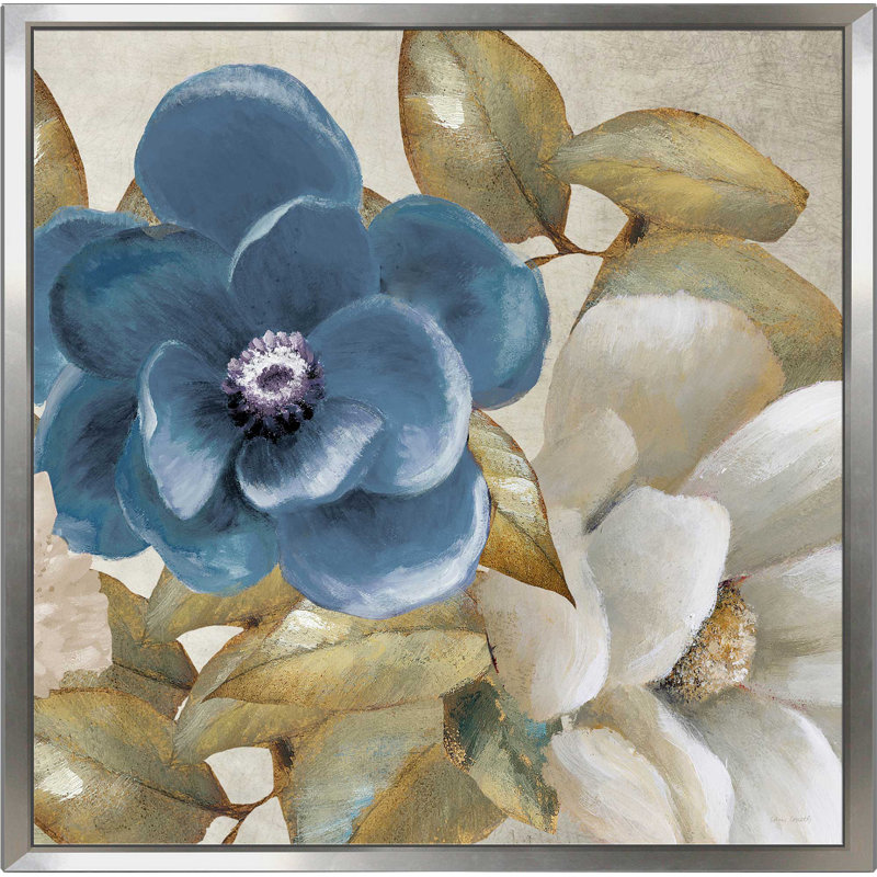 « russio blue magnolias », reproduction de peinture à l’acrylique sur toile, H 31,5 po x l 31,5 po x P 2 po, Argent