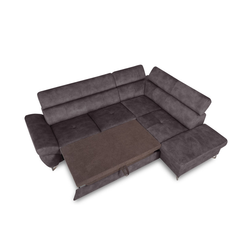 MONTANA Fabric Corner Sofa with Sleeping Function and Storage and Adjustable Headrests, Purple, Right Hand Facing