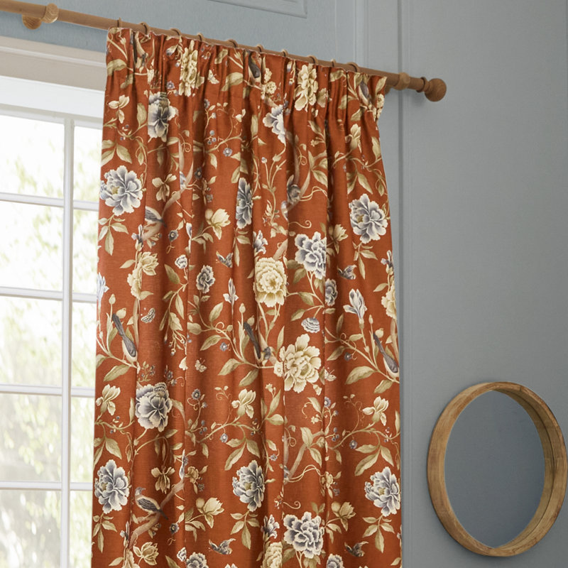Porcelain Garden Room Darkening Curtain Panel Pair, Orange, 89.76cm Width x 228cm Drop