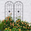 Ensemble de 4 treillis d'extérieur 86,7 po x 19,7 po, antirouille pour plante grimpante de jardin, tuyau rond galvanisé noir, support à double fleur rouille, plante grimpante