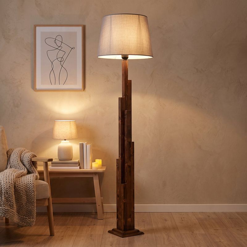 Lumina Walnut / Grey Drum Shade Floor Lamp