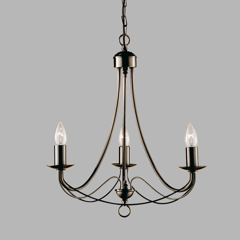 Lustre 3 lumières de style bougie Arness, Laiton antique