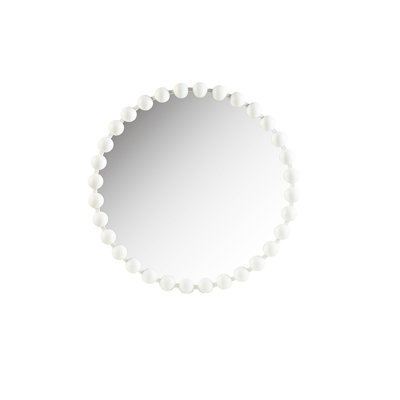 27"D Beaded Round Mirror - White Matte Iron Frame, Mirrored Glass On , Ready To Hang, Decorate Your Bedroom Or Entryway Wall 27" Large Bead Design, Indoor Display Item