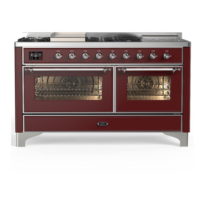 Majestic III Series 60 Inch Dual Fuel Range with 7 Sealed Burners, Griddle, Frenchtop in White (Natural Gas, Chrome Trim)