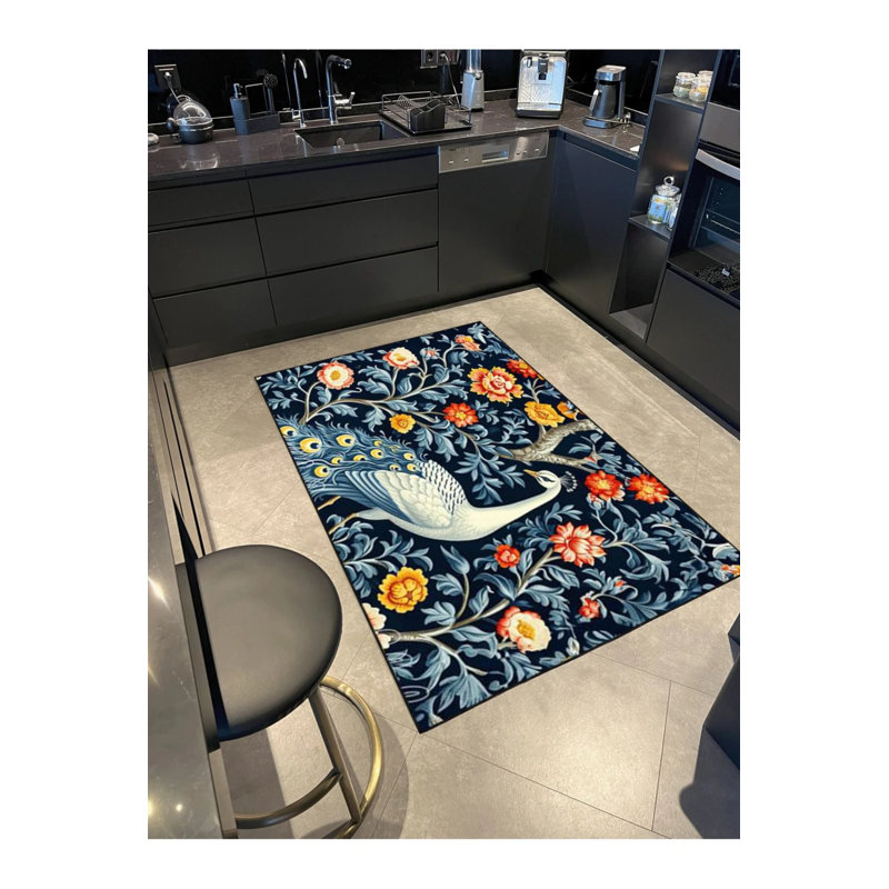 Tapis décoratif et tissé avec motif de paon animal, Rectangle 5 pi 2 po x 7 pi 7 po