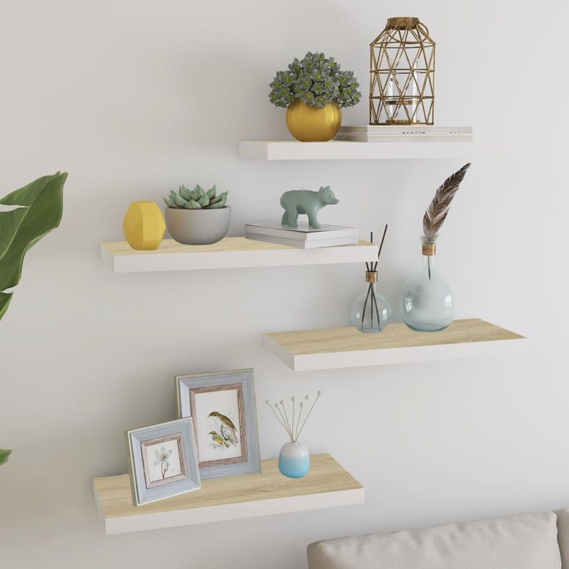 Gracie-Rose 4 Piece Picture Ledge Wall Shelf, Oak/White, 23 x 23.5 x 3.8 cm