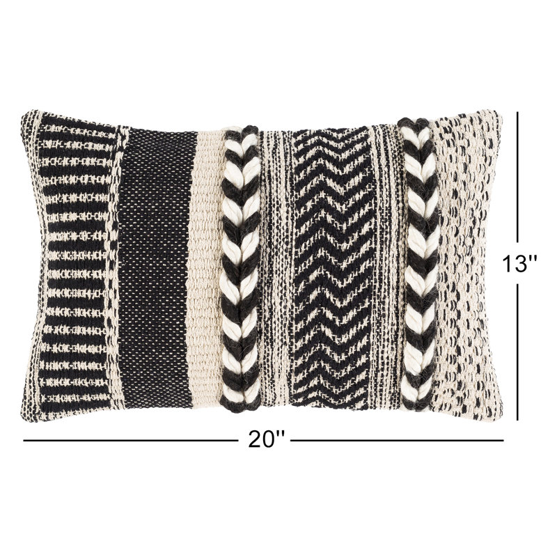 Lelaina Rectangular Lumbar Pillow Cover, Black/Ivory