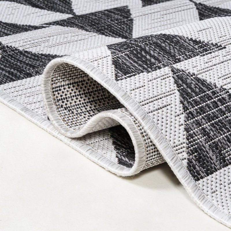 Wydmire Modern Tribal Geometric Ivory/Black Indoor/Outdoor Rug, Runner 2'2" x 10'