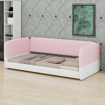 Upholstered Floor Bed with Headboard and Comfortable Armrests