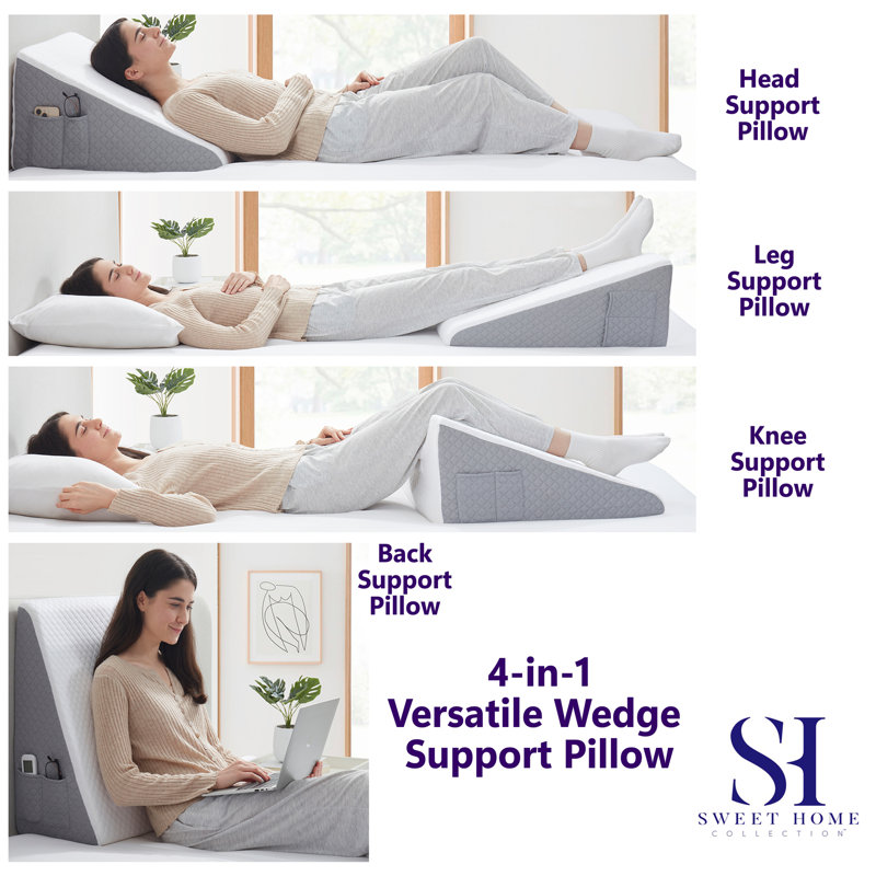 Gray and White Memory Foam Wedge Pillow with Knit Cover