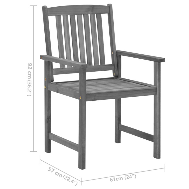 2 chaises de patio avec coussins vidaXL en bois d'acacia massif, Gris, Natural