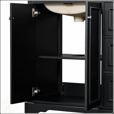 Meuble-lavabo transitionnel de 36 po avec lavabo en céramique, portes à fermeture douce, tablette réglable et tiroirs multiples