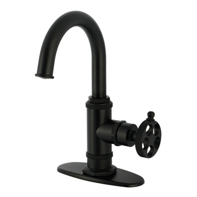 Kingston Brass Wendell Single-Handle 1-Hole Deck Mount Bathroom Faucet with Knurled Handle and Push Pop-Up Drain