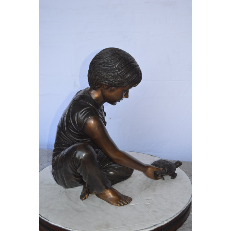 Bronze Boy Push Turtle Fountain