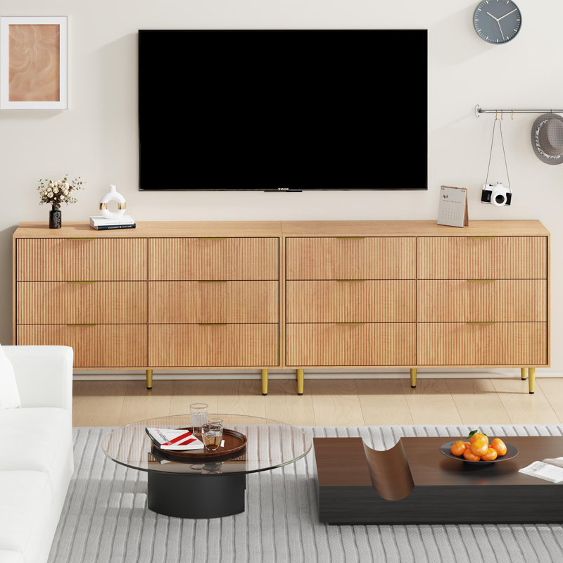Fluted Dresser for Bedroom with 3 Drawer,Wooden Chest of Drawer with Metal Handle,Dresser for Living Room,Hallway, Brown