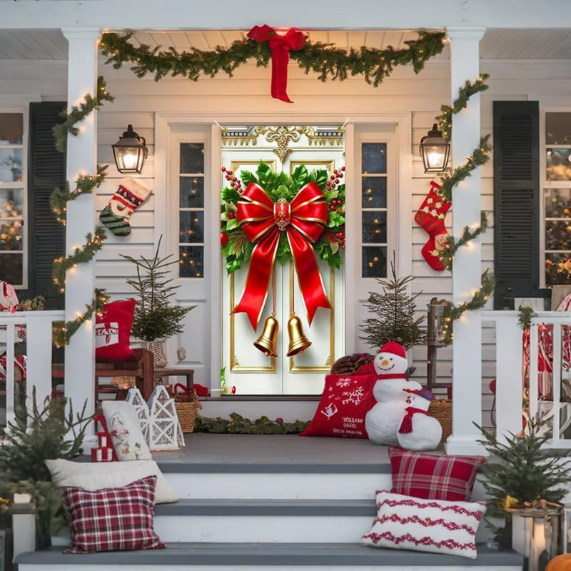 Bannière de porte de Noël en forme de cloche et d'arc pour les décorations des Fêtes