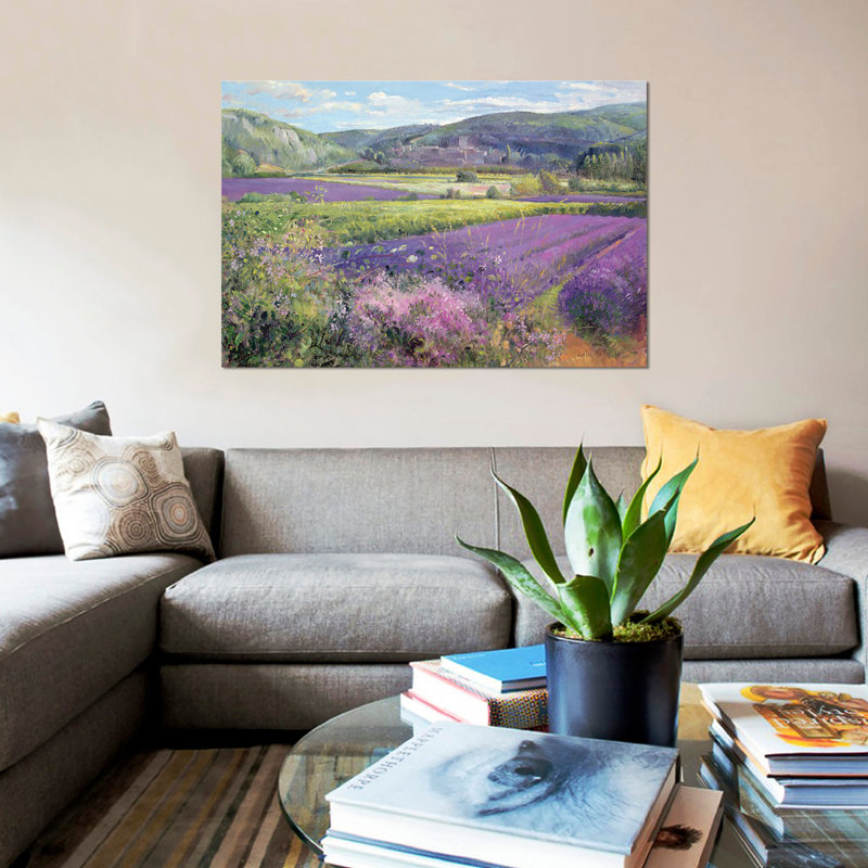 «Lavender Fields», reproduction sur toile, H 8 po x l 12 po x P 0,75 po, Pas de tapis, Toile tendue