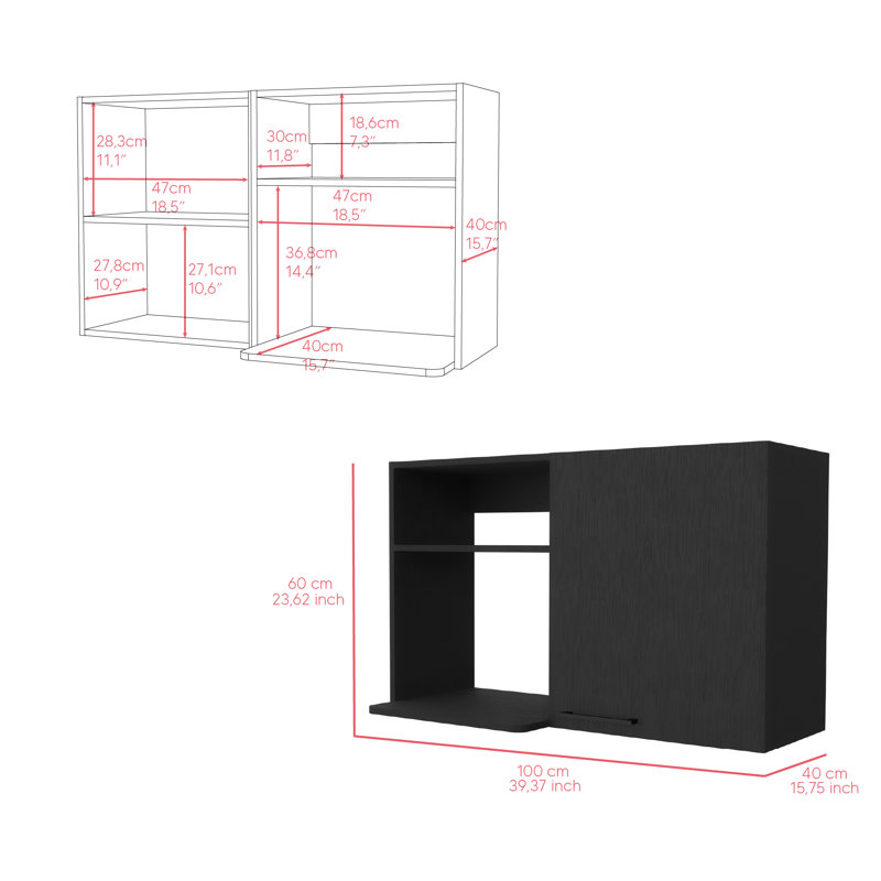 Armoire murale de cuisine, Bussolengo, noir, largeur x 39,3