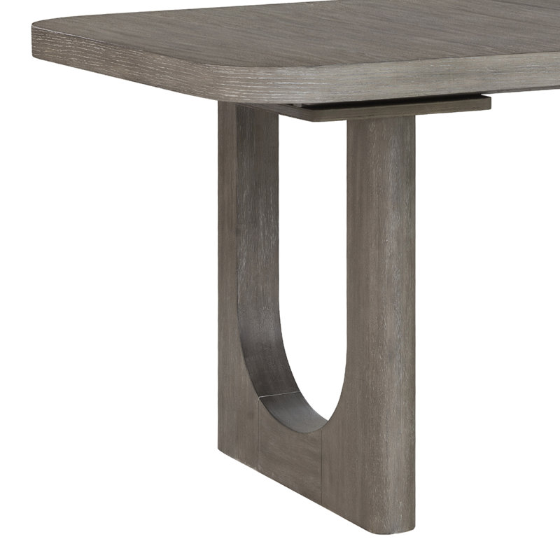 Gray Oak Extendable Rectangular Dining Table with Double Pedestal