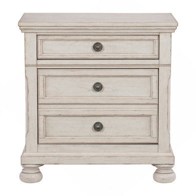 Transitional Wire-Brushed White Finish 1Pc Nightstand With Hidden Drawer Bun Feet Classic Bedroom Furniture