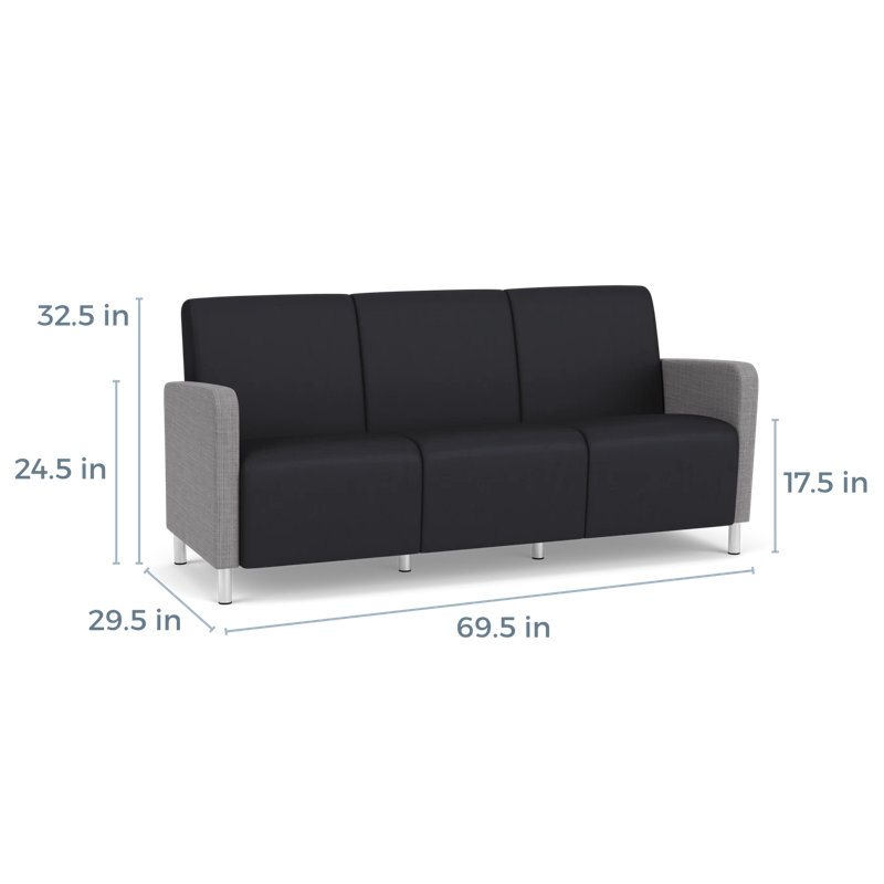 Ravenna Lounge Reception 3 Seat Tandem Seating No Center Arm, Brushed Steel, Chambray Gray/Patriot Plus Black