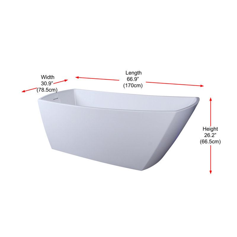 Brock 67'' Glossy White Freestanding Acrylic Bathtub
