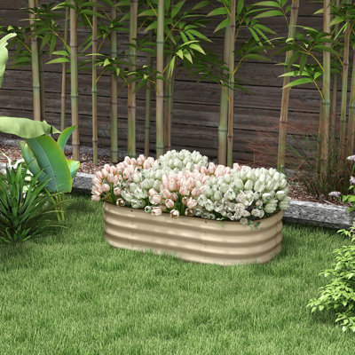 Ensemble de jardin surélevé galvanisé 3,4 pi x 2 pi x 1 pi, lit en métal avec bordure, solidifiant pour les fleurs, les herbes et les légumes, pigment fortifiant crème fortifiant
